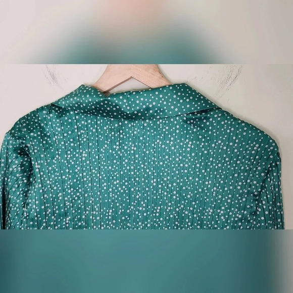 VTG Jaclyn Smith Womens‎ Satin Plisse Top Size Large Green Gray Blouse Retro - Picture 3 of 9